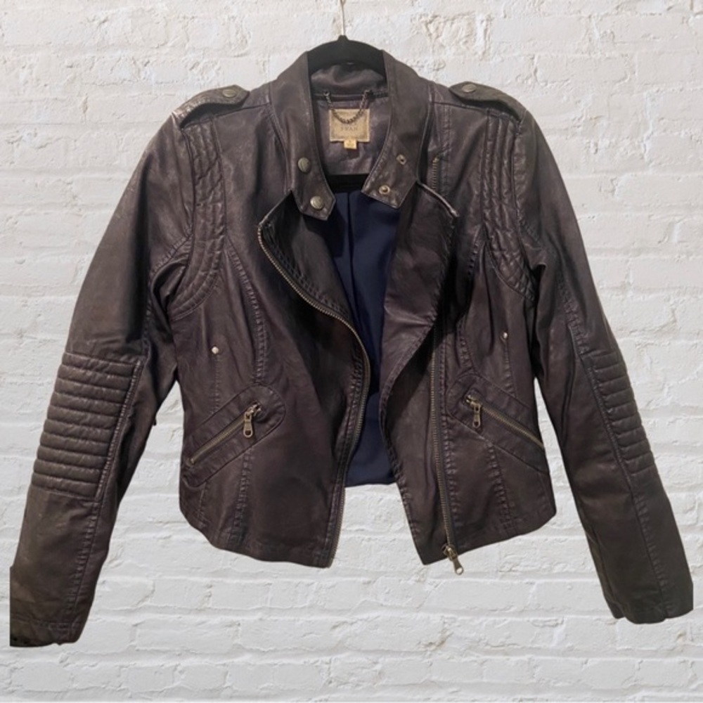 Black Swan. Vegan leather jacket. Midnight blue. Size: SMALL.
